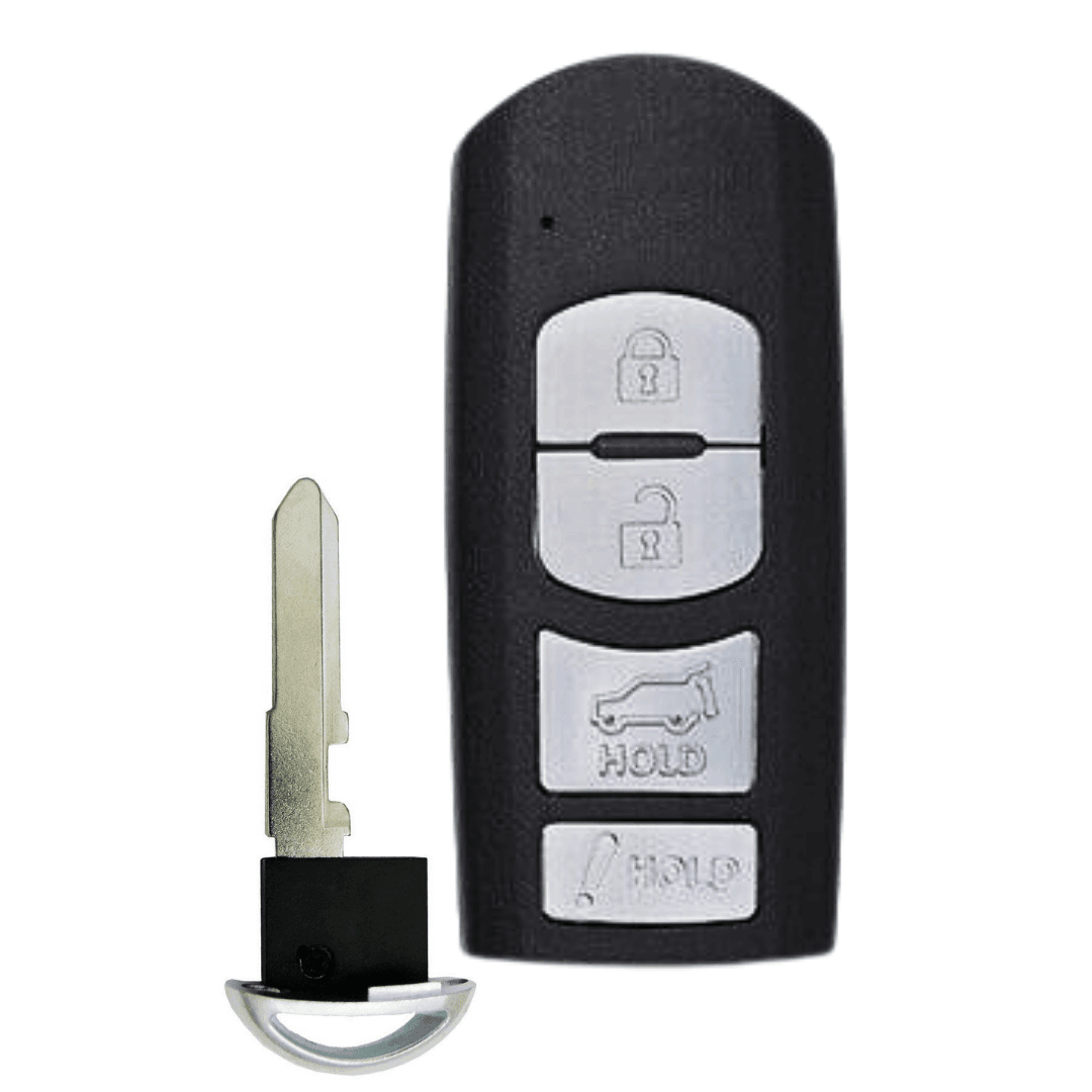 Like New Refurbished OEM 4 Button Smart Key with Hatch Release for Select Mazda Vehicles (MAZSK-4B-HATCH-WAZ-REFURB)