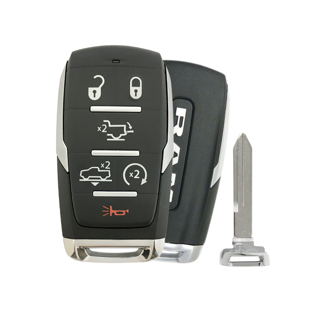 Like New Refurbished OEM 6 Button Smart Key with Air Suspension, Tailgate, Remote Start for Select RAM Vehicles (RAM-OHT-6B-ASRST-TMB-REFURB)