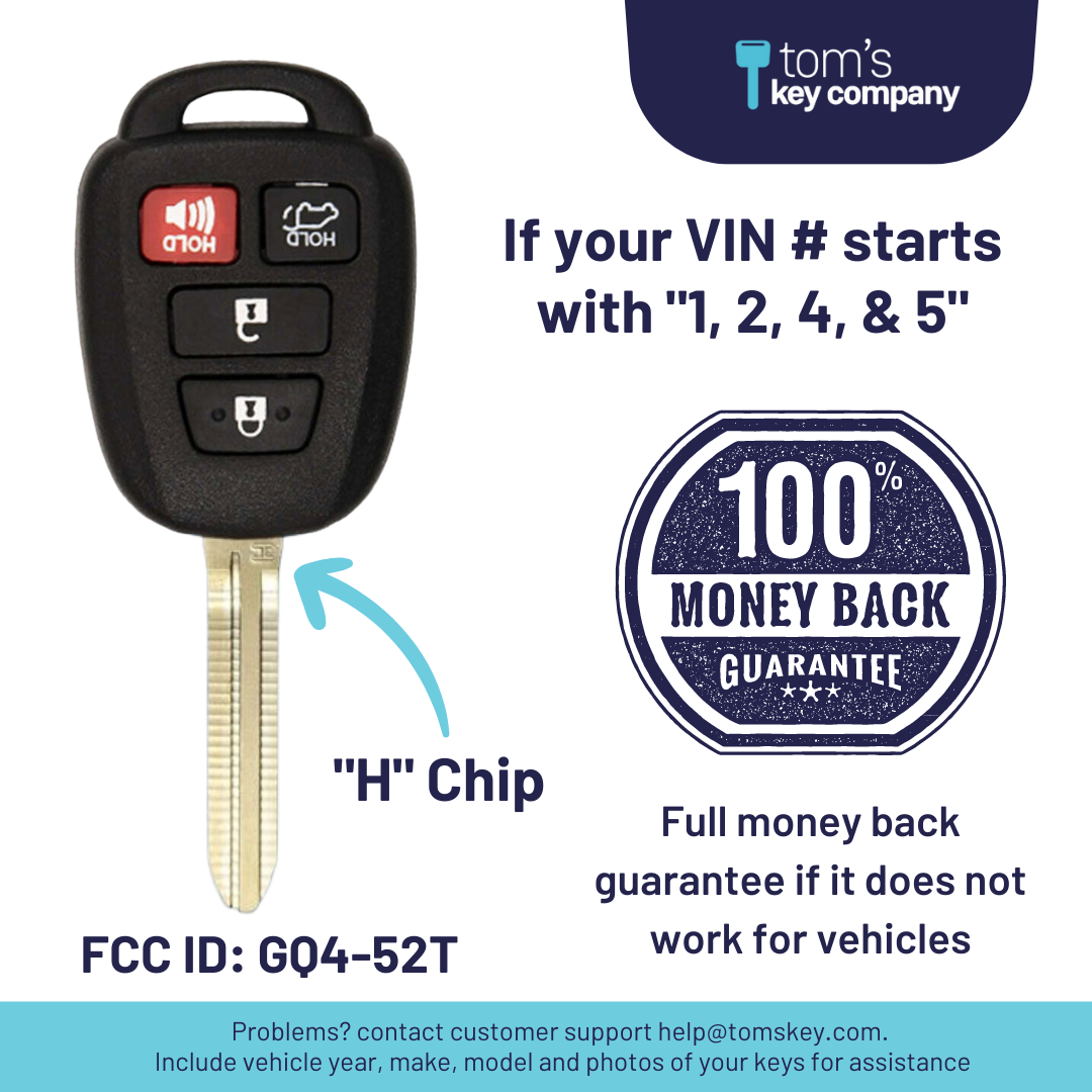 Toyota RAV4 Key and Remote ("H" Chip Key with 4 Button Remote; GQ452T-4B-H) - Tom's Key Company