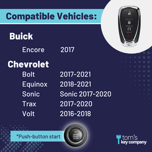Buick Encore, Chevrolet Bolt, Equinox, Sonic, Spark, Trax & Volt 4-Button Smart Key with Remote Start (GMCHEVSK-RS-4B-HYQ4AA) - Tom's Key Company