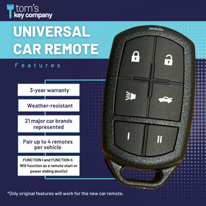 Replacement Car Remote for Hundreds of Vehicles, Keyless Entry FOB for Select Vehicles from Many Manufacturers (UNRM-61RE-Univ-Remote-6B) - Tom's Key Company