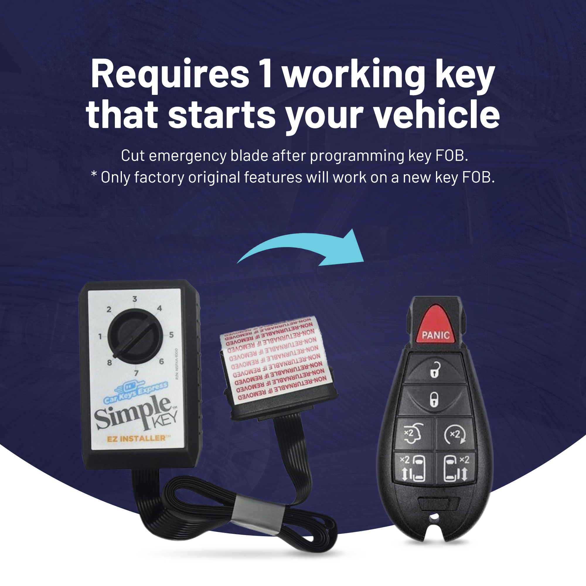 Chrysler, Dodge, Jeep and Volkswagen Simple Key Programmer for Smart Key Fob (CDFO-E7RHZ0SK-KIT) - Tom's Key Company