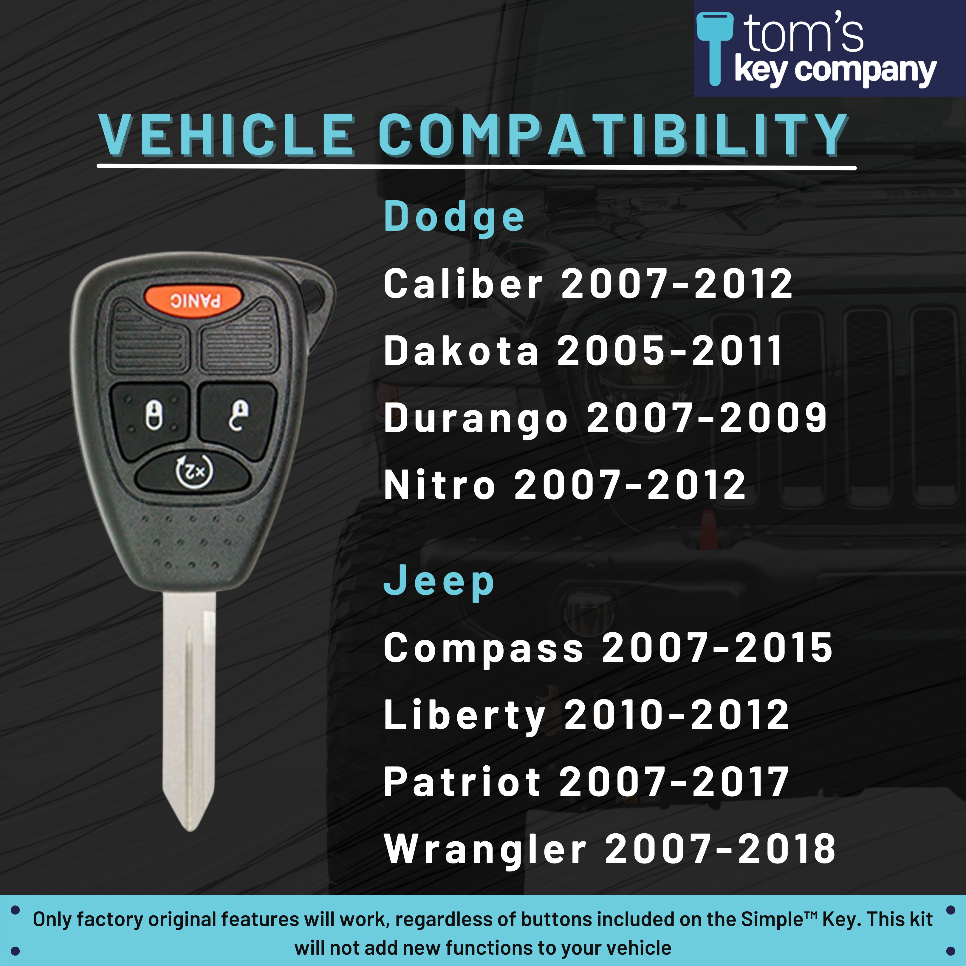 Dodge and Jeep Simple Key Programmer for Key with 4 Buttons Including Remote Start (CDRH-E4RZ0PB-RS-KIT) - Tom's Key Company