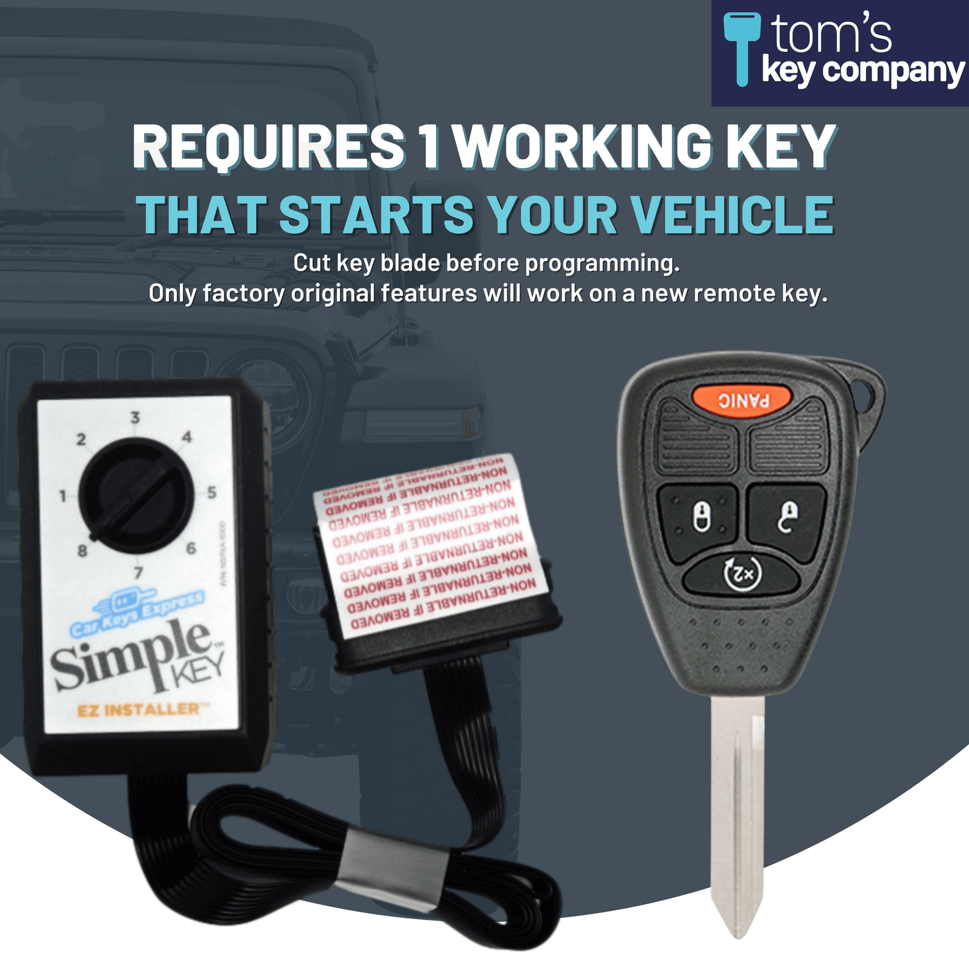 Dodge and Jeep Simple Key Programmer for Key with 4 Buttons Including