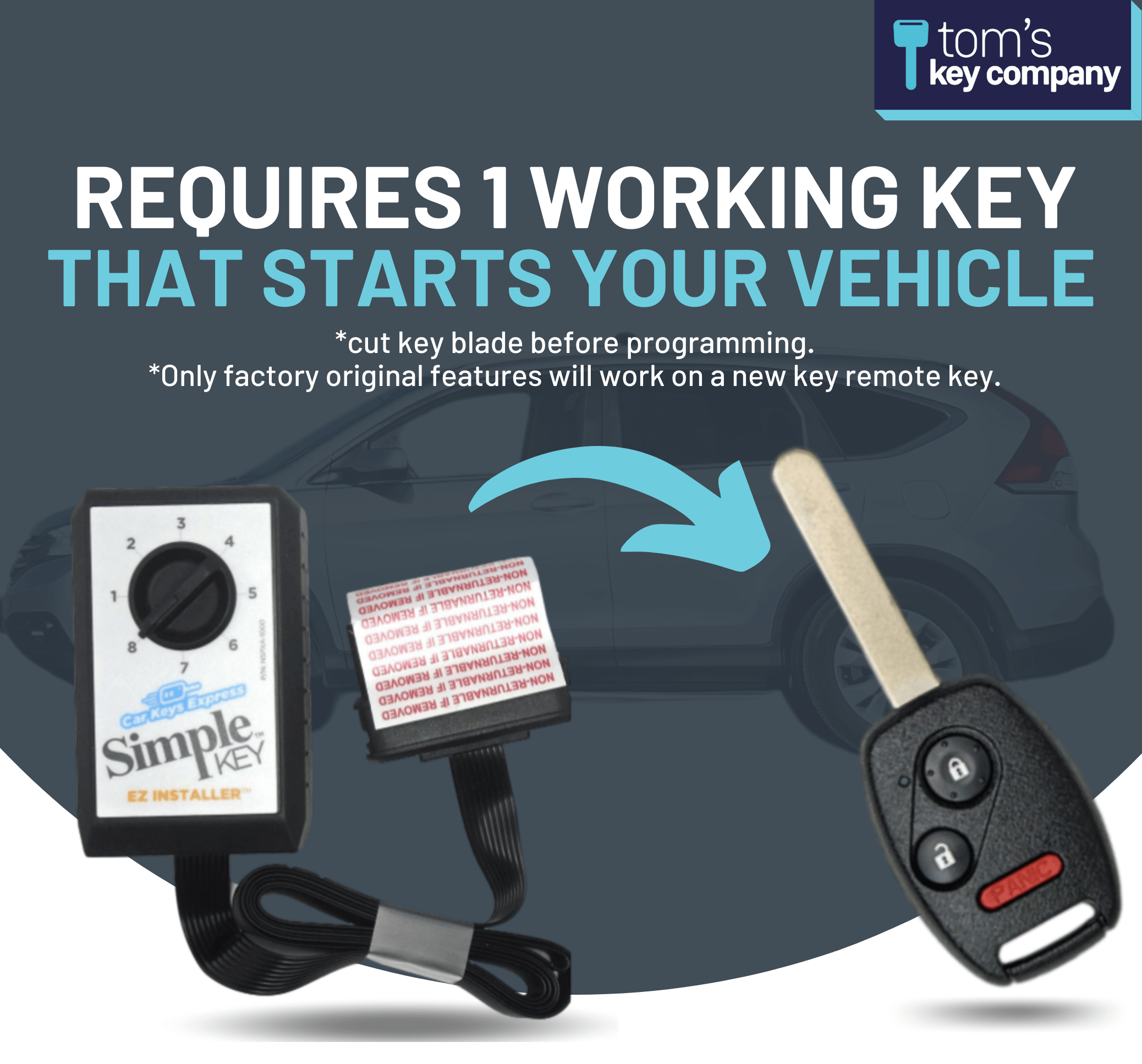 Replacement Remote Car Key Fob For 2009-2013 Honda Fit - MLBHLIK-1T With Remote Start, 1 Year Warranty