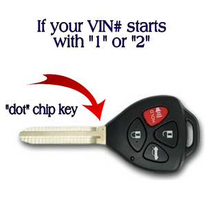 Toyota Corolla Key ("dot" Chip Key/VIN# starts with 1 or 2) GQ429T-4B-dot-VIN-1-2 - Tom's Key Company